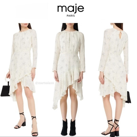 Maje Paris Reto Asymmetric Printed Washed-Cupro Dress 38 - 6 Us 415$